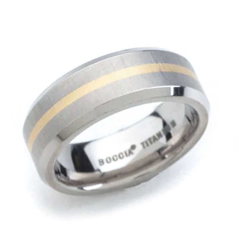 Boccia Brushed Titanium Band with 14kt Gold Line - 108-01 - Click Image to Close
